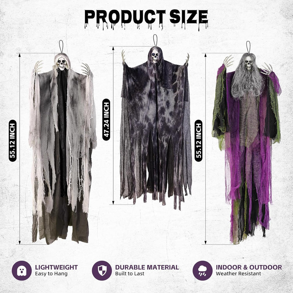 3PCS Hanging Halloween Skeleton Ghosts Decorations for Outdoor Indoor