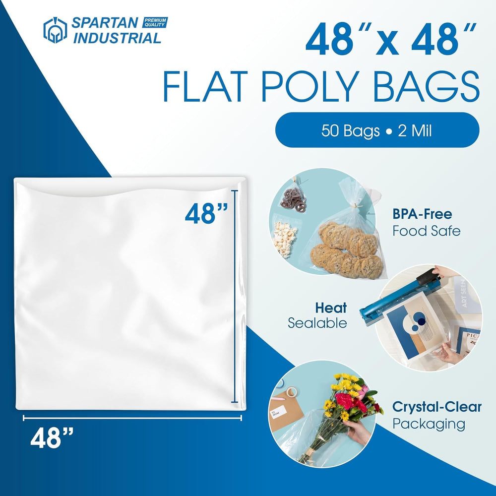 48" X 48" Open-End Flat Poly Bags (50 Count) - 2 Mil Clear Plastic ...