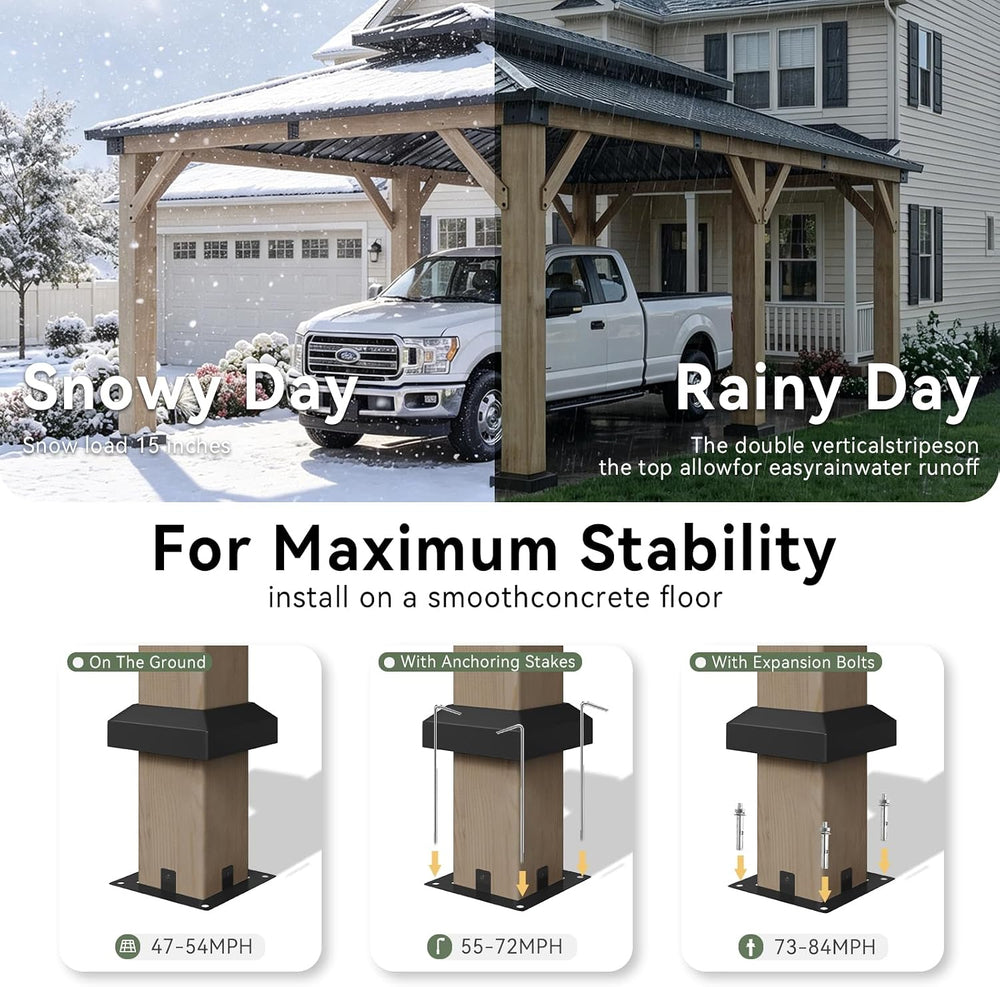 Aoxun 12x20 FT Heavy Duty Cedar Wood Carport, Double Galvanized Steel Roof