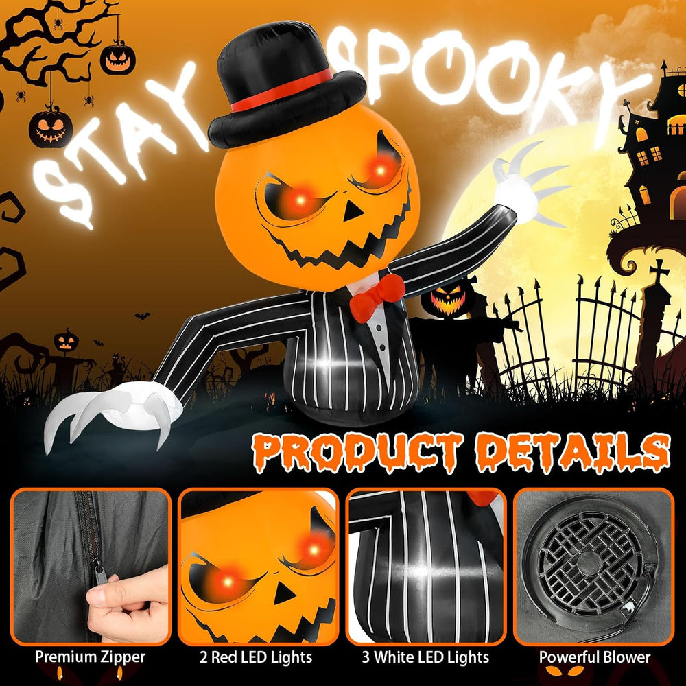 7.5FT Long Halloween Inflatable Pumpkin Ghost Outdoor Decorations, Giant Blow...