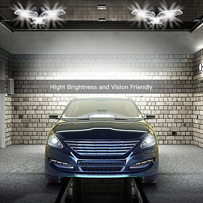 2-Pack Deformable LED Garage Ceiling Lights, 9000 Lumens, 82W CRI 80,