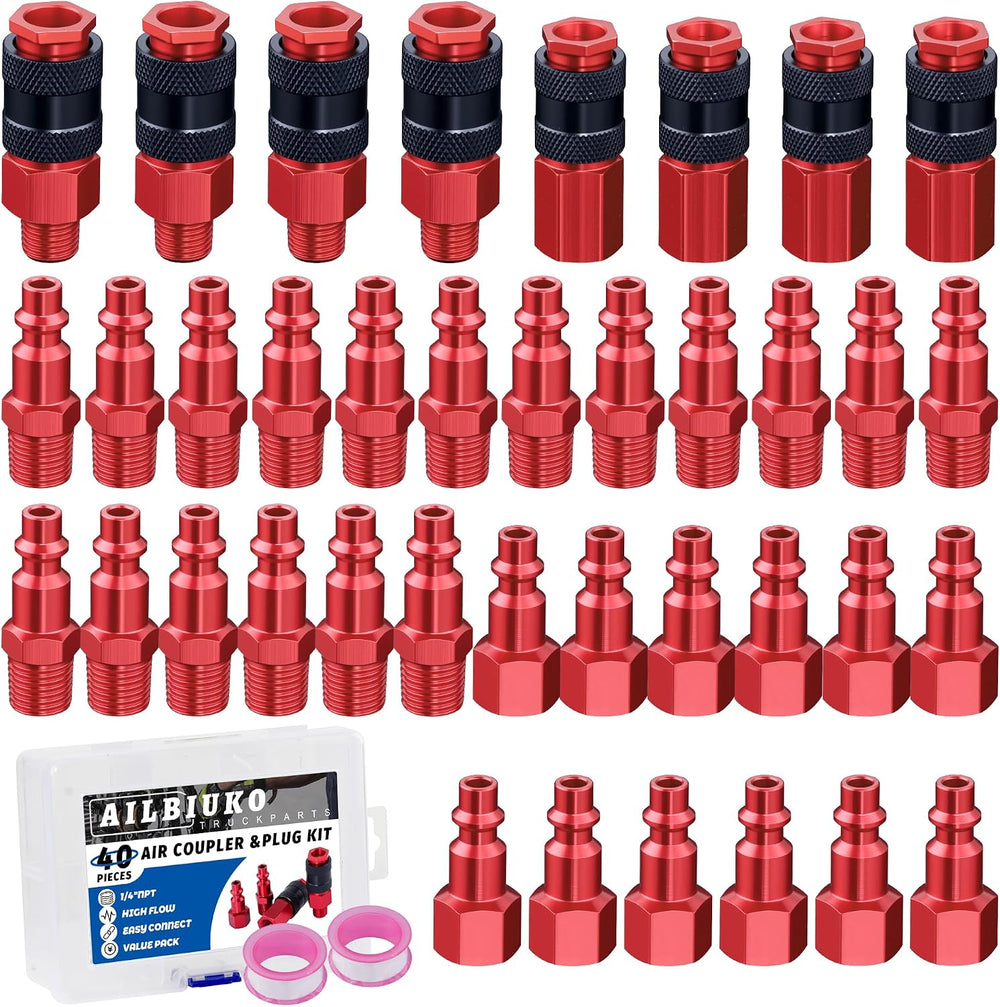 40PCS 1/4" Aluminum Air Hose Fitting Coupler & Plug Compressor Kit
