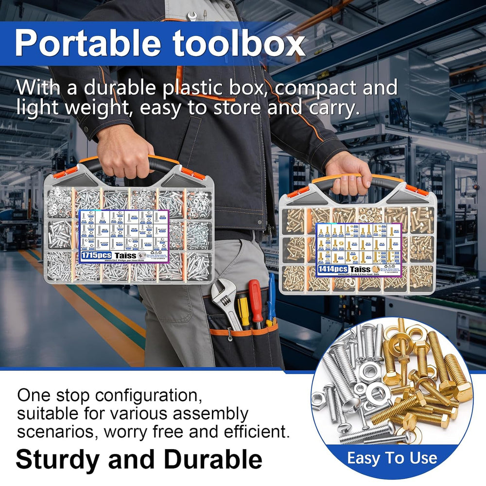 Taiss 3334pcs Bolts and Nuts Kit,Grade 8.8 Hex Bolt and Phillips Head Bolt,39...