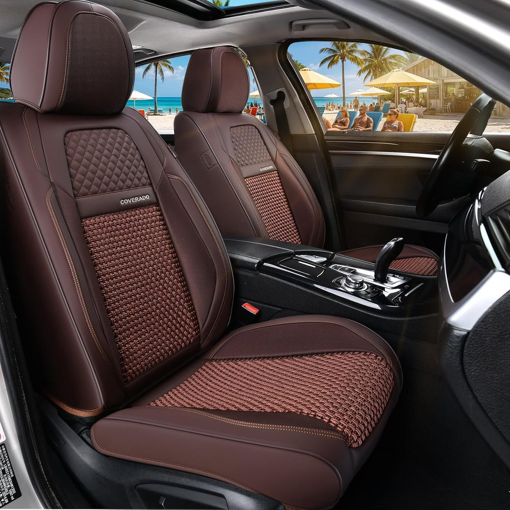 Coverado Leather Seat Cover Front, Universal Covers for Cars, Waterproof Luxu...