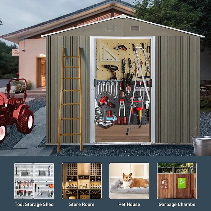 6x8 FT Outdoor Storage Shed, Metal Garden Shed