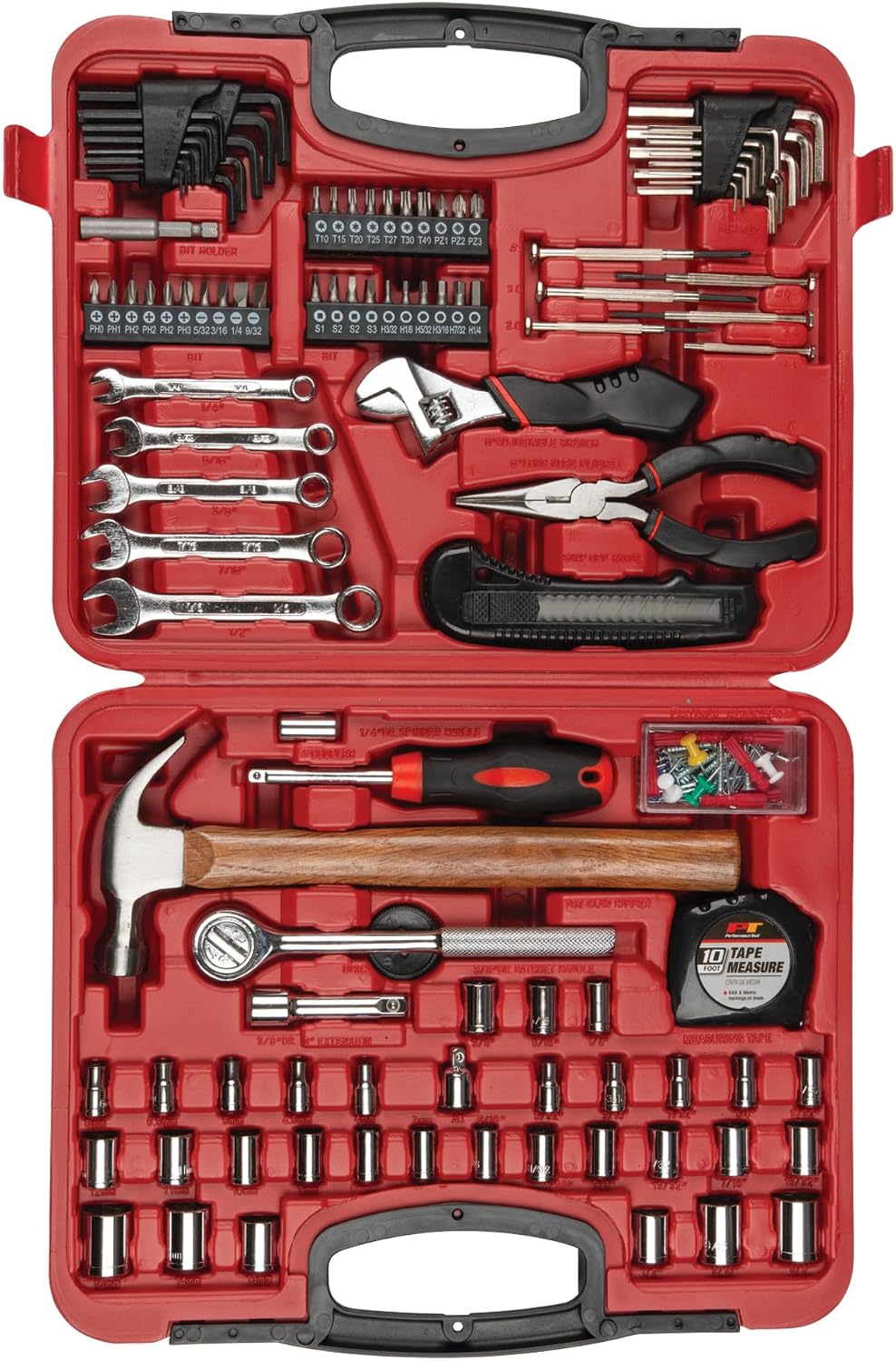 Performance Tool W1532 107-Piece Red Home and Auto Hand Tool Set