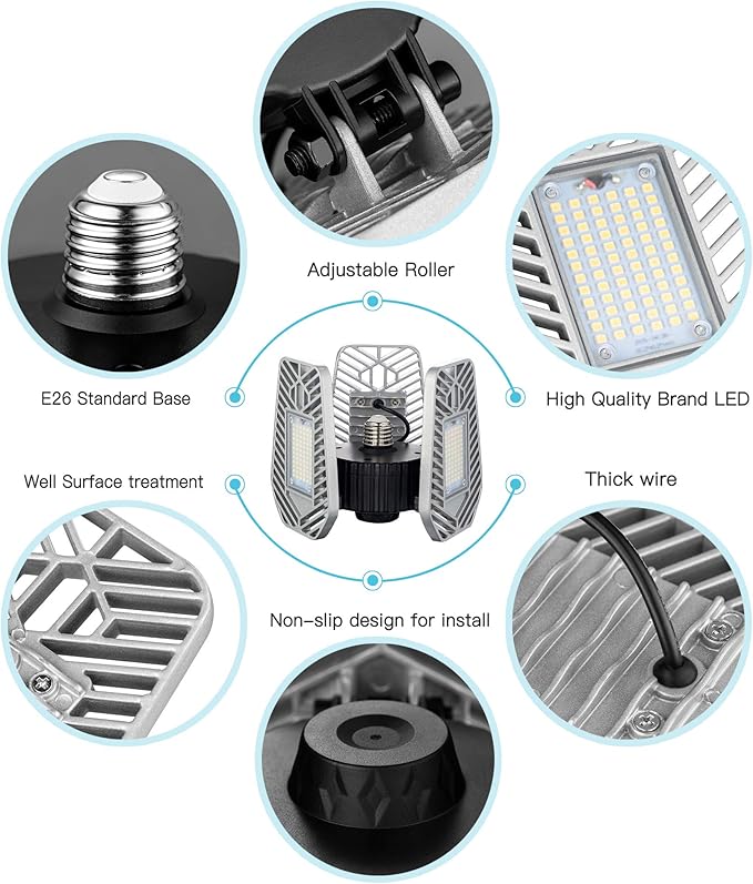 LED Garage Lights, Deformable LED Garage Ceiling Lights 9000 Lumens, 82W CRI 80