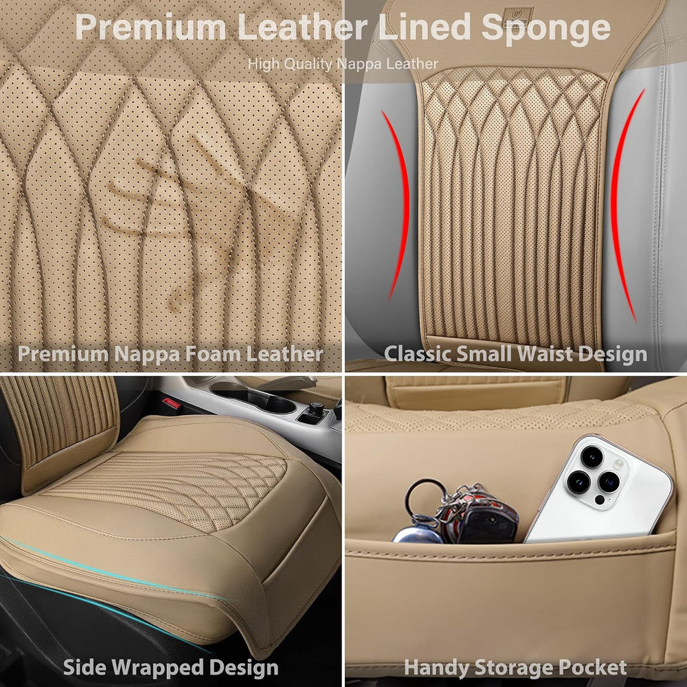 CAR PASS Car Seat Protector, 2 Pack Sideless Nappa Leather Seat Covers for Ca...