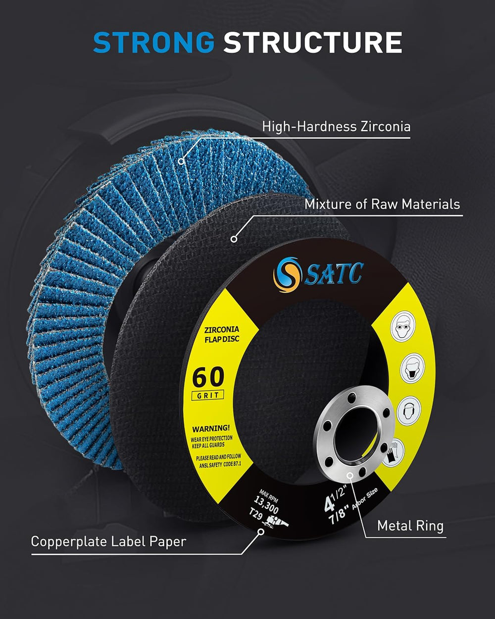 S SATC 100 PCS Flap Discs 4 1/2 for Angle Grinder 60 Grit Grinding Wheels