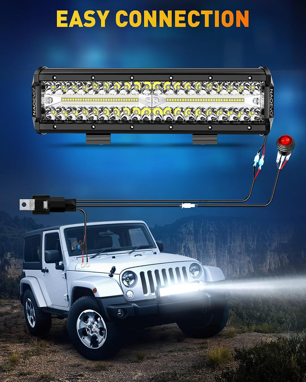 NAOEVO 12 Inch LED Light Bar with Wiring Harness, Offroad/Fog Lights, White