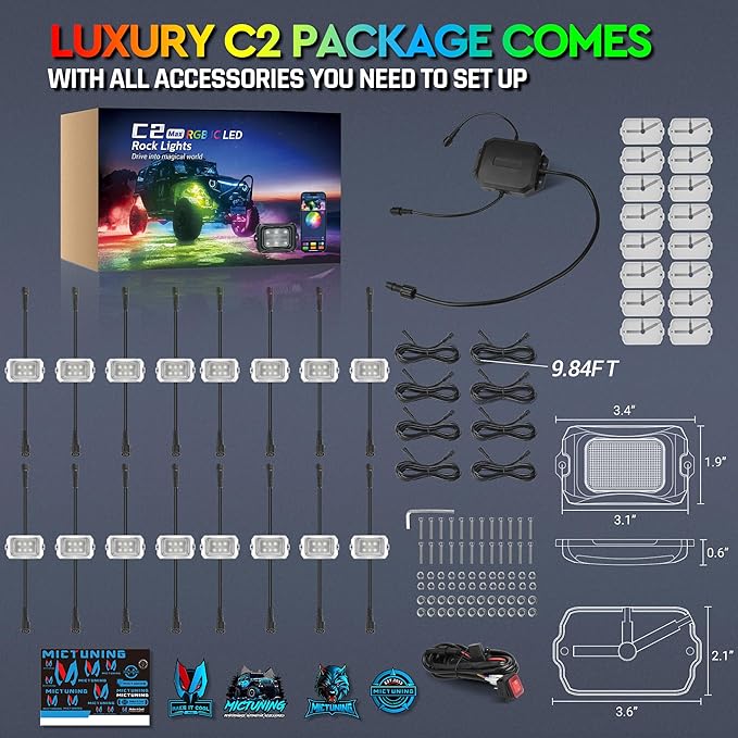 MICTUNING C2 MAX RGB+IC LED Rock Light (16 Pods)
