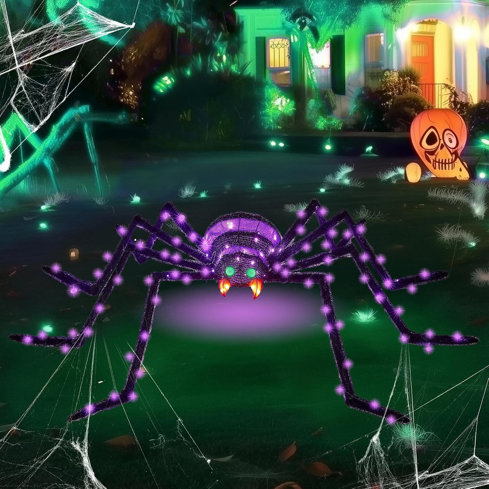 6.8Ft Giant Spider Halloween Decorations Outdoor 82" Light Up Spider wit...