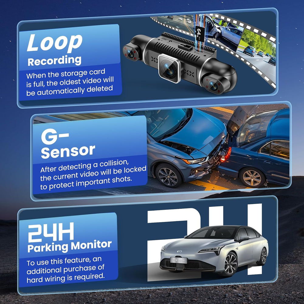 360°View 4 Channel Dash Cam, 4K+1080P Front and Rear Inside Left Right, Dash ...
