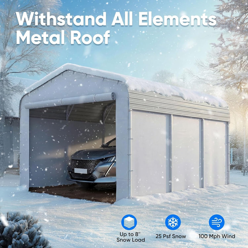Quictent 10x15 FT Heavy Duty Metal Carport with PE Sidewalls