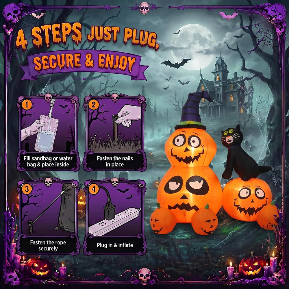 Gardwin 6 FT Halloween Inflatables Pumpkin Cat Outdoor Decorations, Lighted J...