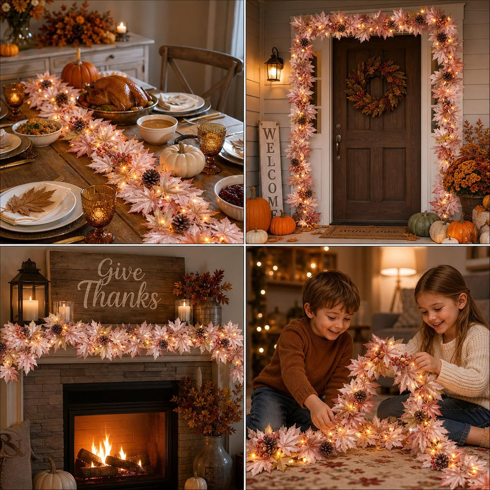 Fall Decorations for Home 9FT Fall Garlands with Lights Large Maple Leaves wi...