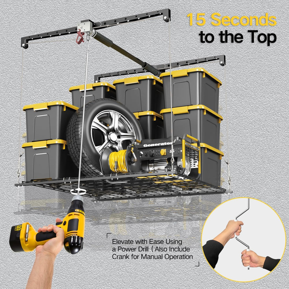 Overhead Garage Storage Rack for 10-12ft Ceiling, Heavy-duty 4x4 FT Garage Ce...