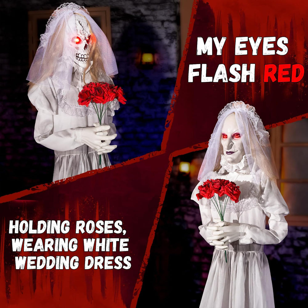 Halloween Animatronics Decorations 65 inch Bride Ghost with Swapped Face, Sou...