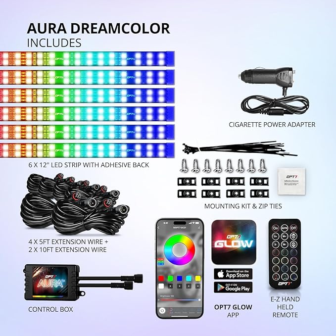 OPT7 Aura DreamColor RGB-IC Car Interior Ambient Light, Color Chasing Light Kit