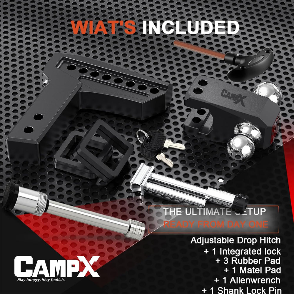 Adjustable Trailer Hitch Fits 2.5" Receiver, 7-Inch Drop/Rise, Aluminum