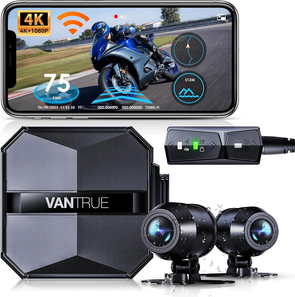Vantrue F1 Motorcycle 4K Dash Cam Front and Rear, 4K + 1080P Camera