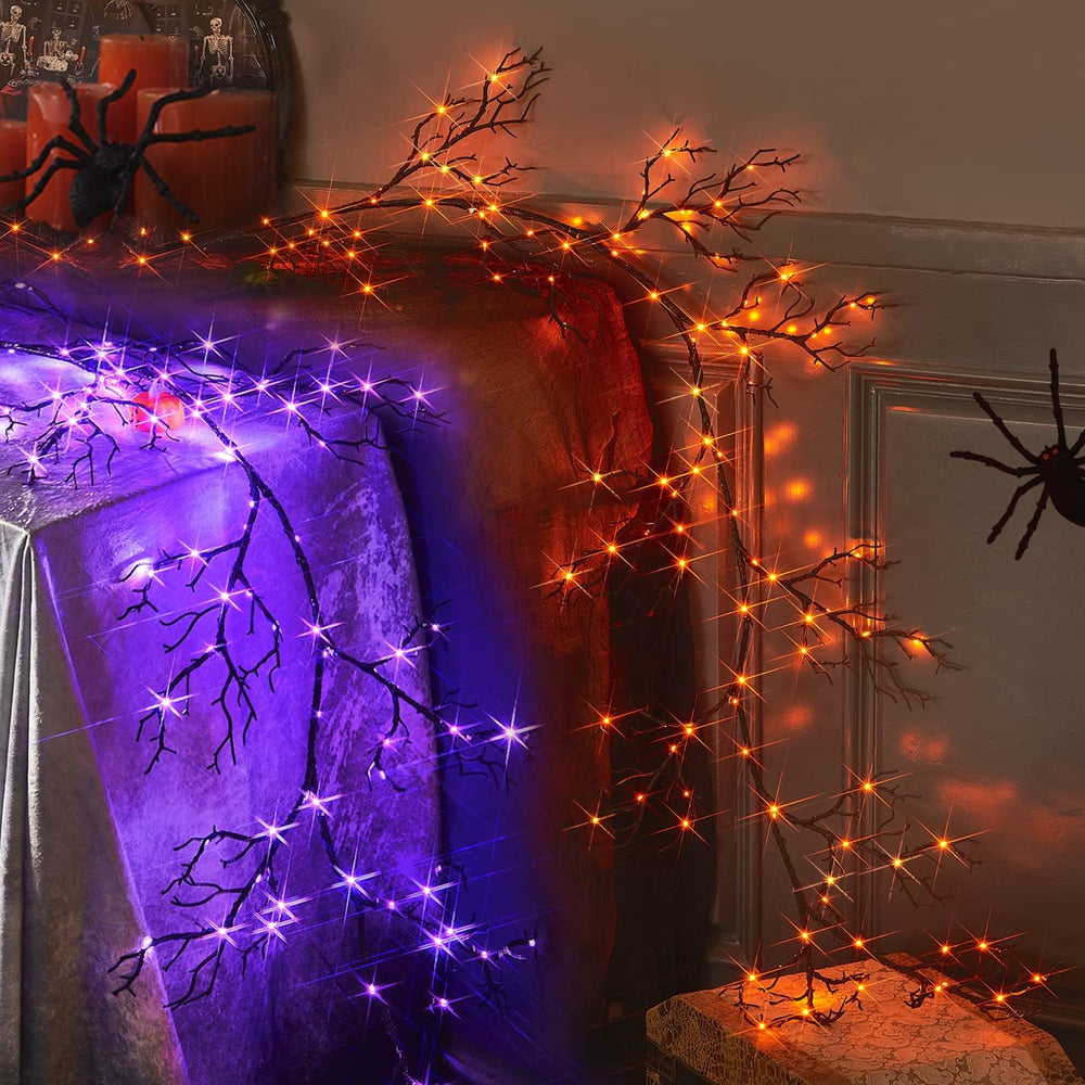 Fudios Lighted Halloween Garland with 120 Orange and Purple LED Fairy Lights ...