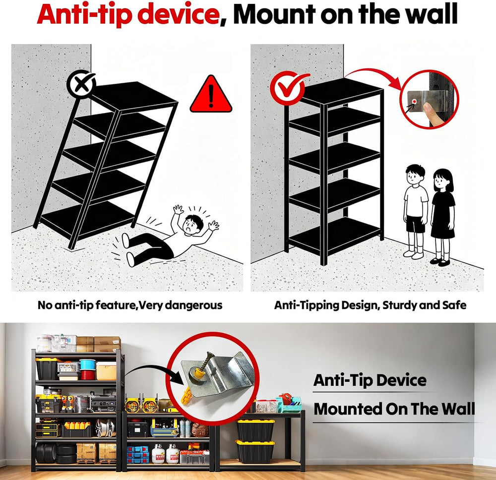 78''H Storage shelves, Adjustable Garage Shelving,5-Tier Shelving Unit