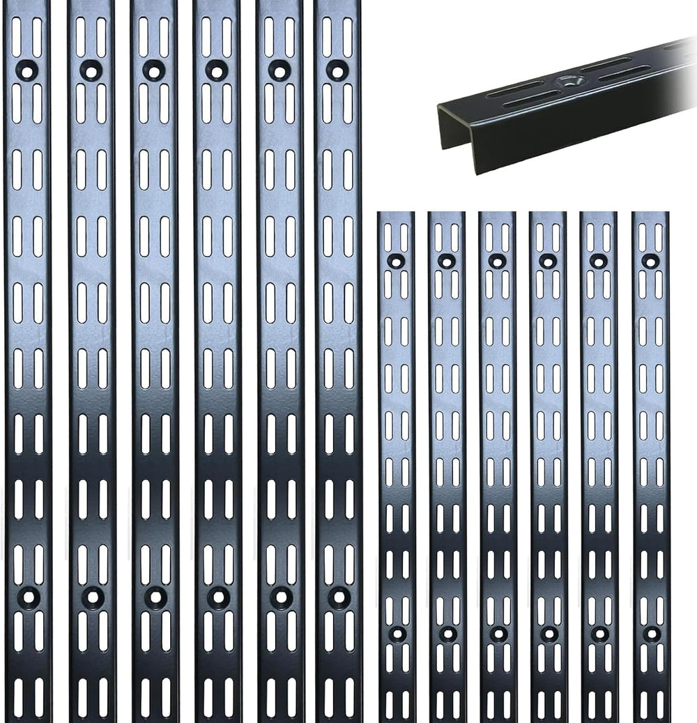 47.5-Inch Dual-Track Wall Shelf Rails, 12 Pack, Black