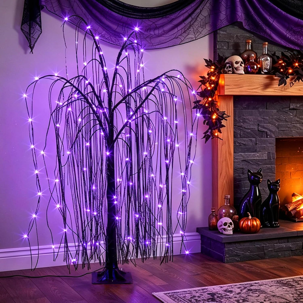 EAMBRITE Halloween Tree 4 FT Lighted Black Spooky Willow Tree Outdoor