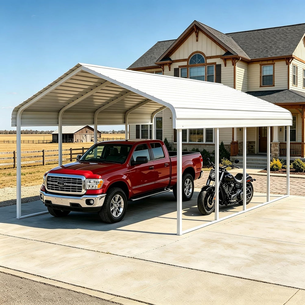 White 10x20 ft Heavy Duty Metal Carport Kit