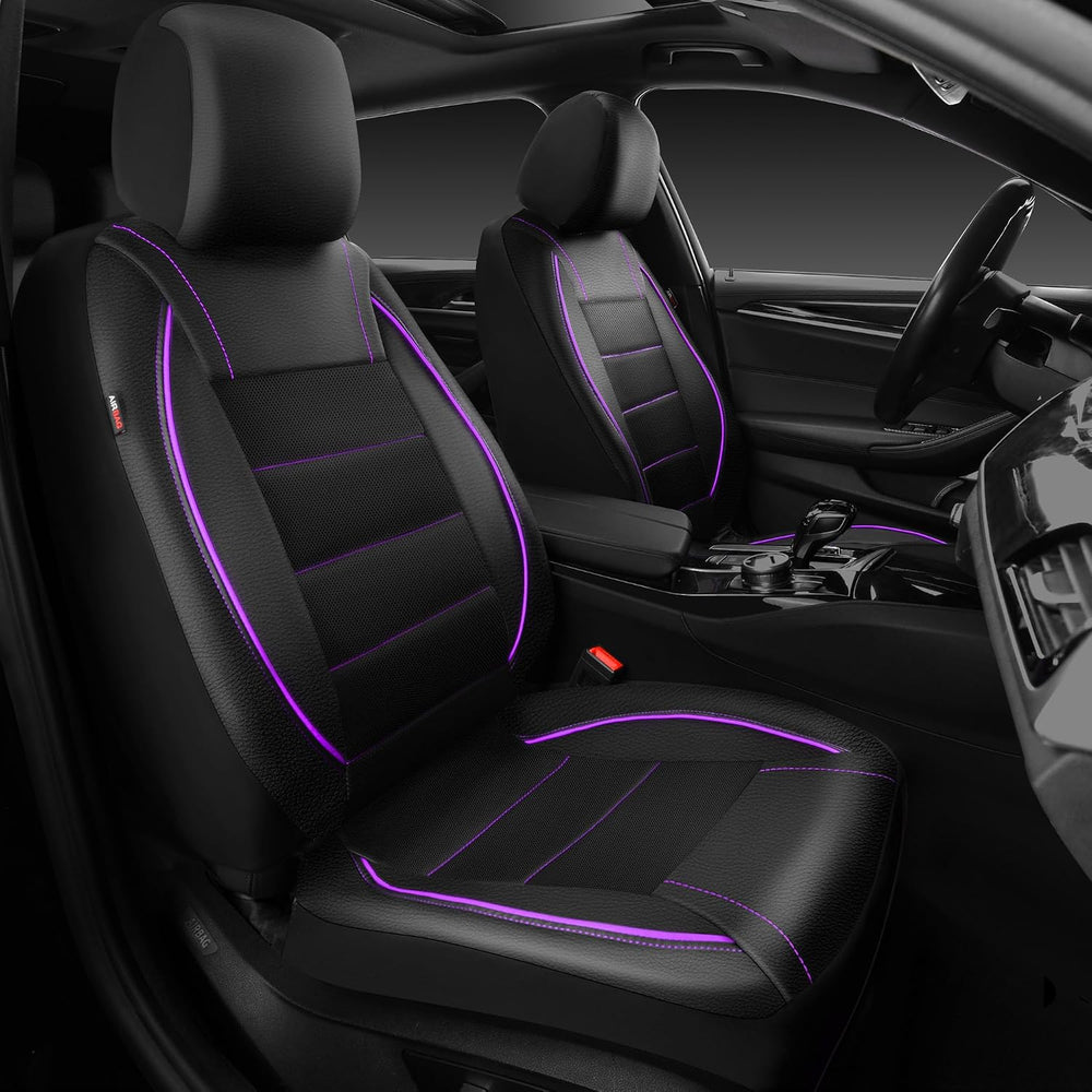 CAR PASS Universal FIT Piping Leather Two Front Seat Covers, Waterproof Faux ...