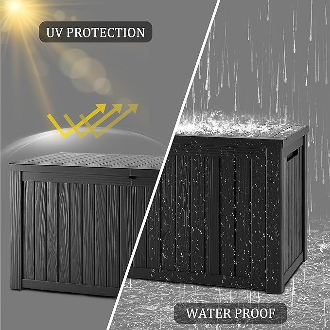 180 Gallon Lockable Resin Deck Box, Waterproof & UV-Resistant Outdoor Sto...