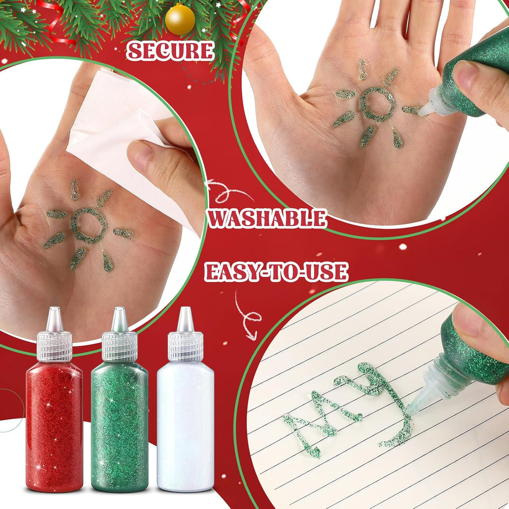 Ireer 72 Pcs Glitter Glue 22g Washable Art Craft Glue, Red Green White