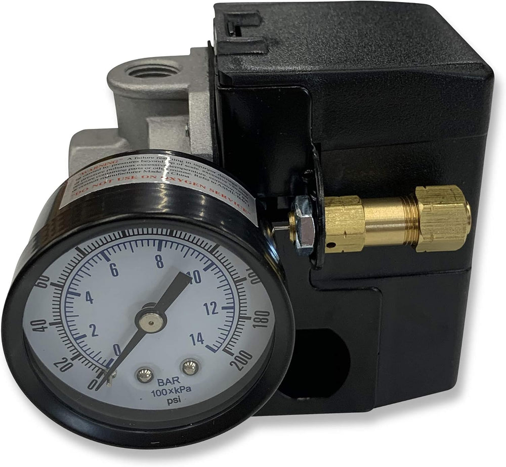 25 AMP Air Compressor Pressure Switch 4 Port 145-175 PSI w/Back Mount 0-200 P...