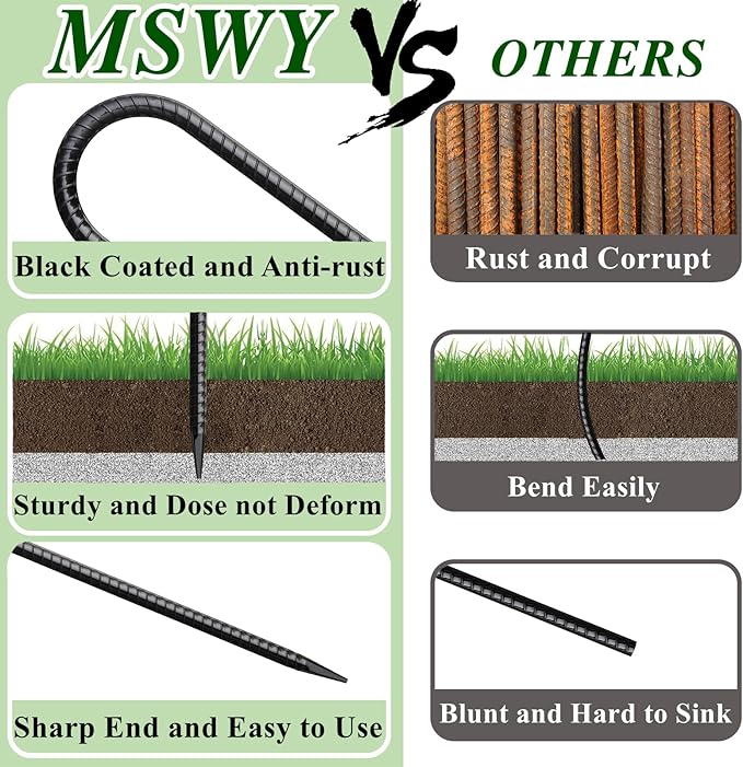 12 Inch Rebar Stakes 50 Pack J Hook Ground Stakes Heavy Duty Chain Link Fence