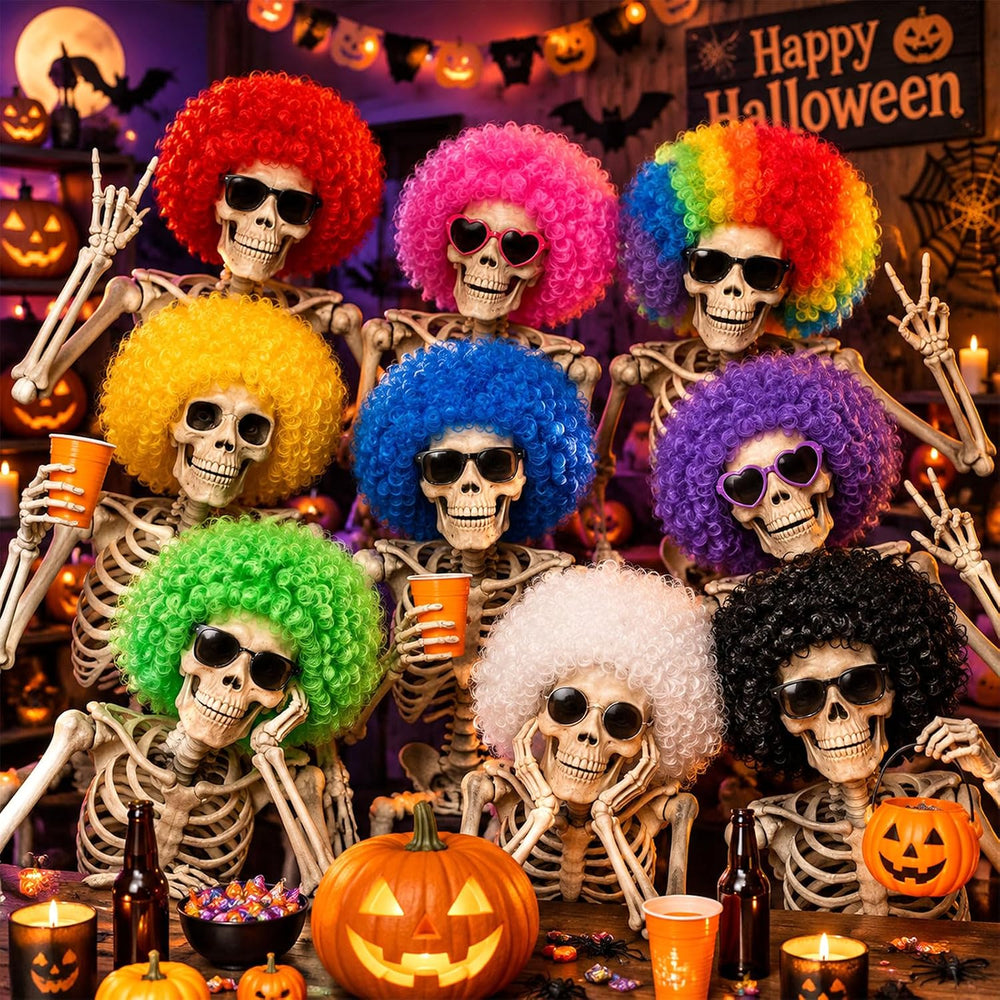 Lyrow 9 Pack Clown Wigs for Adults, Multicolor Afro Puff Wigs Halloween