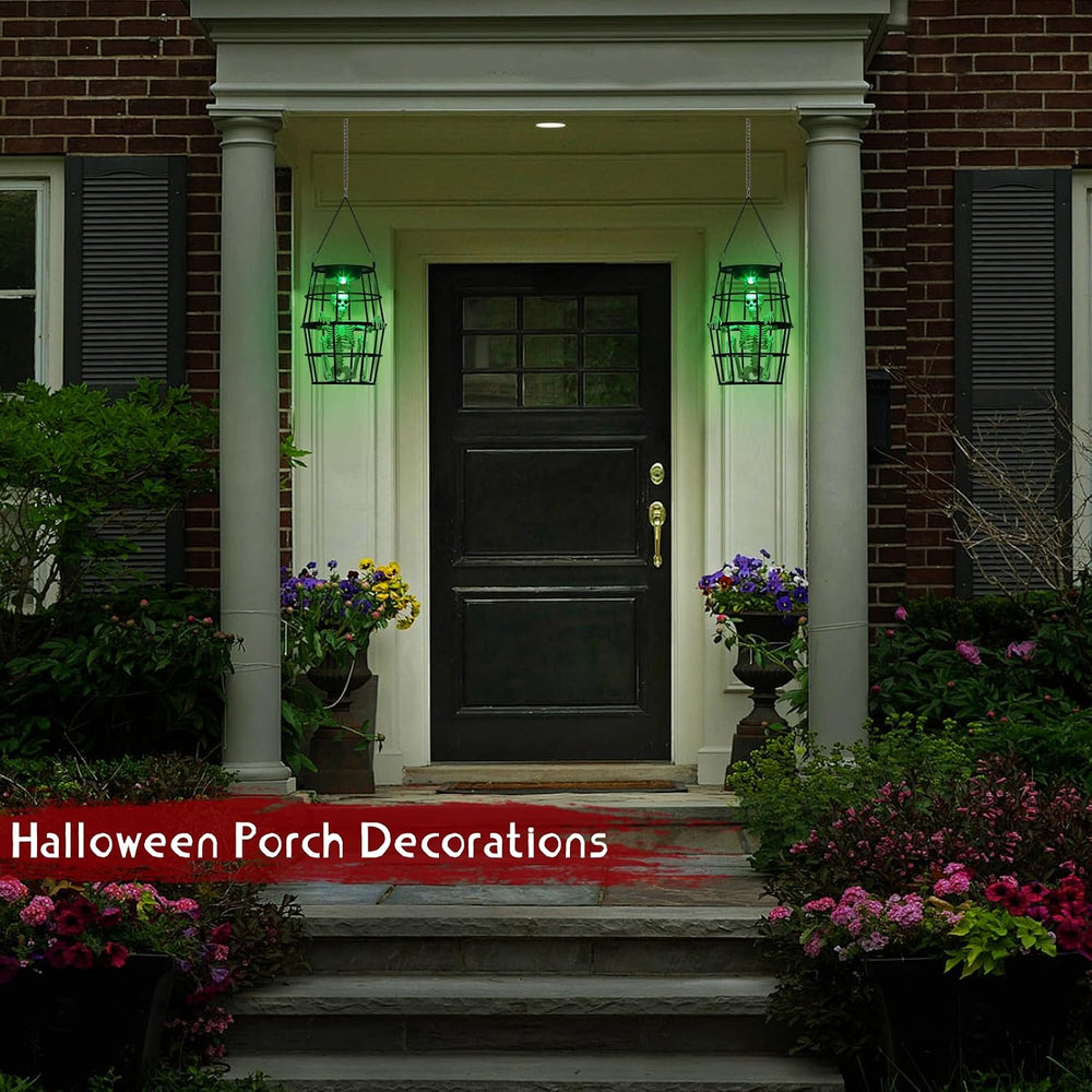 Scary Solar Halloween Decorations Hanging Ghost Skeleton Set of 2