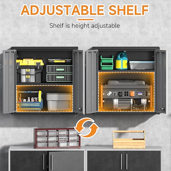 Metal Garage Wall Cabinet with 2 Doors and 1 Adjustable Shelf, Lockable
