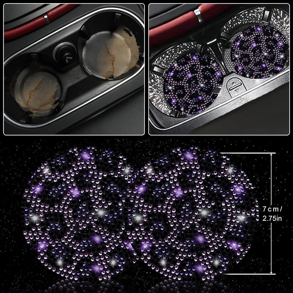 11 pcs Bling Purple Leopard Car Accessories Set for Women, Cheetah Print Stee...