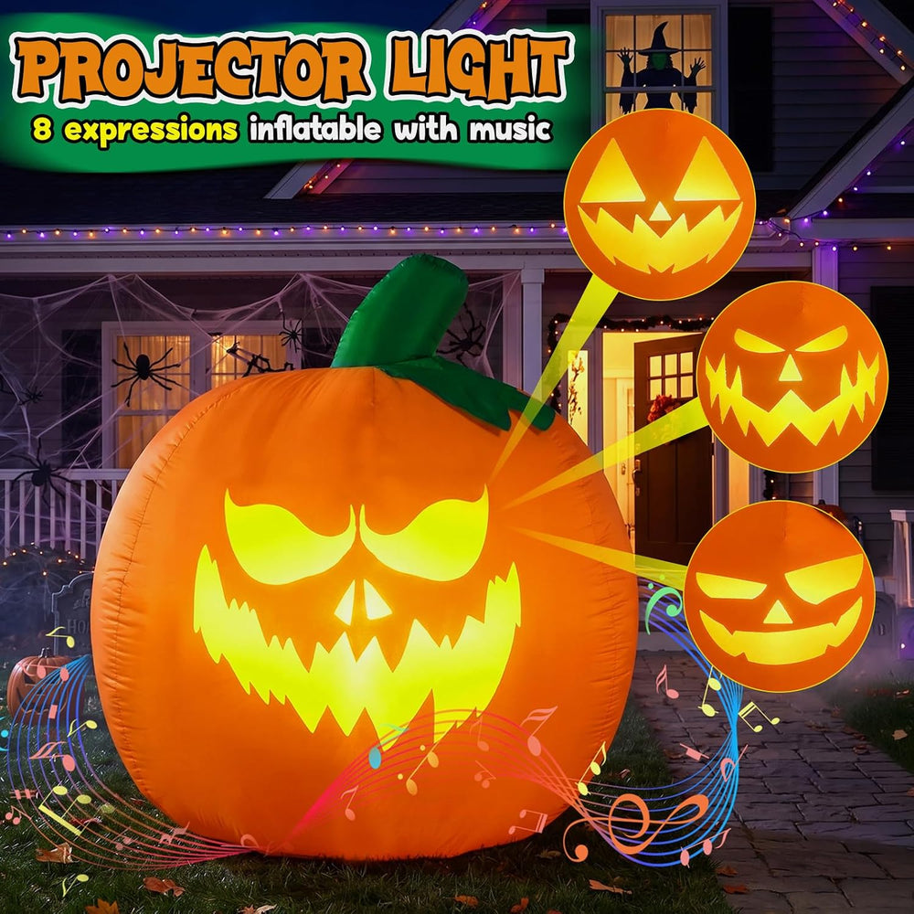 5FT Halloween Inflatables Outdoor Decorations with Projector Face and Music