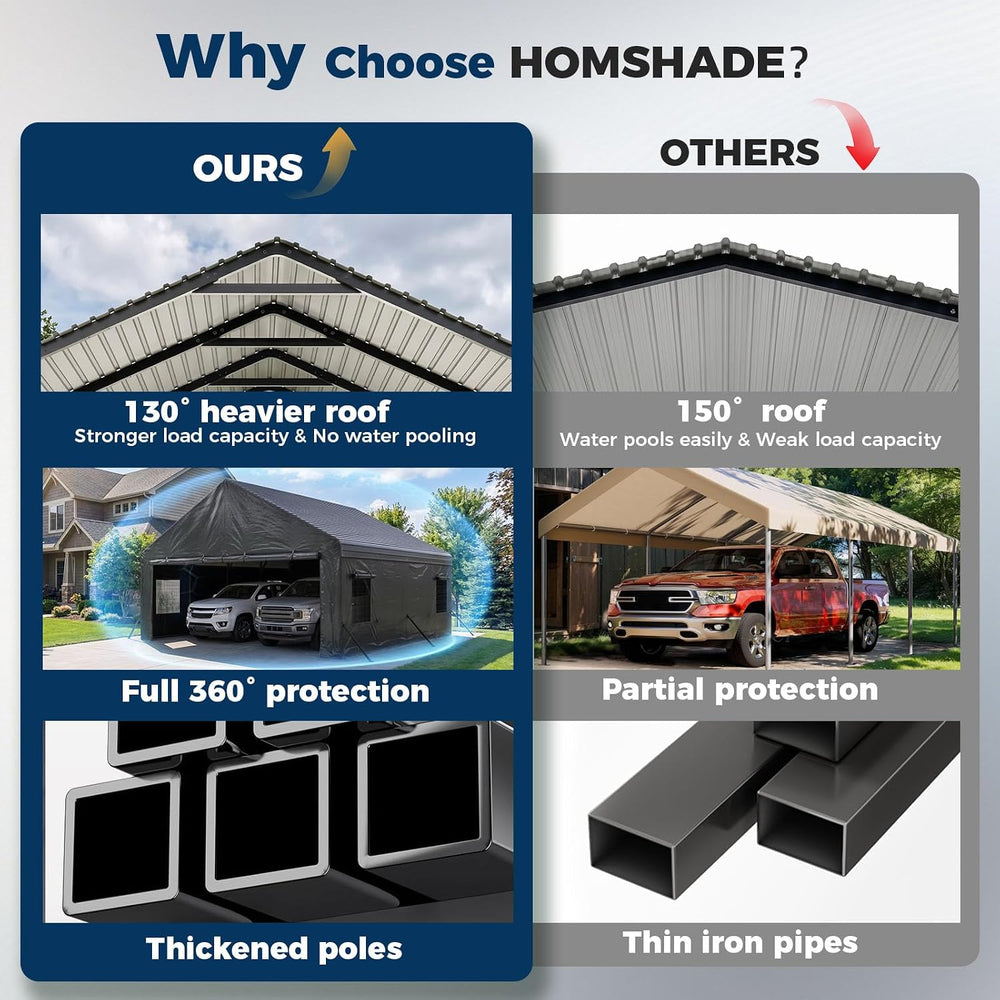 20x20FT Metal Carport with Removable Sidewalls & Mesh Windows