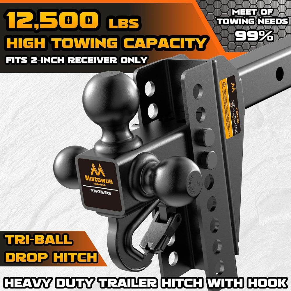 Adjustable Trailer Hitch - Drop Hitch Fit 2" Receiver -8" Drop/Rise