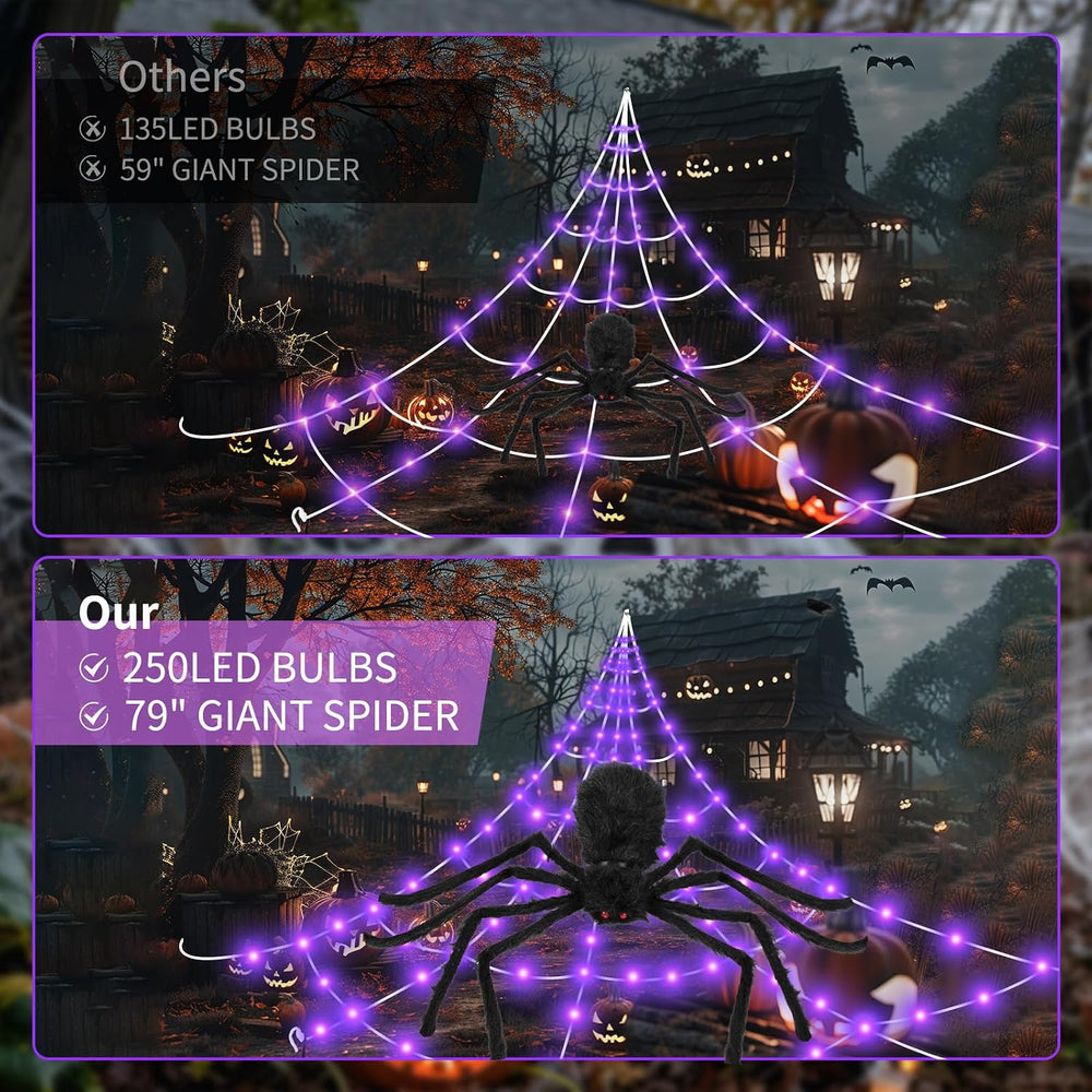 Spider Webs Halloween Decorations Outdoor Lights, 250 LED 16.4ft Halloween Sp...
