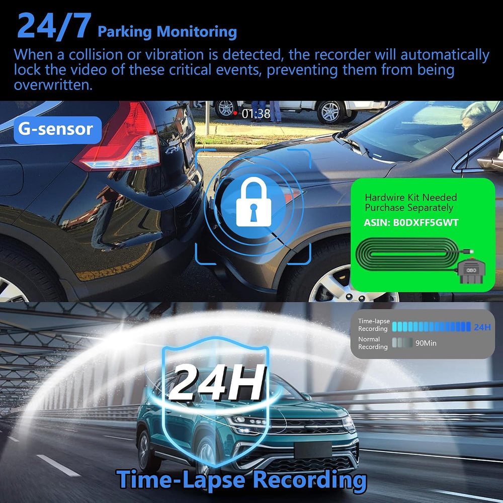 4K 4 Channel Dash Cam Front and Rear, 360 Car Camera, GPS & WiFi, 64GB Card