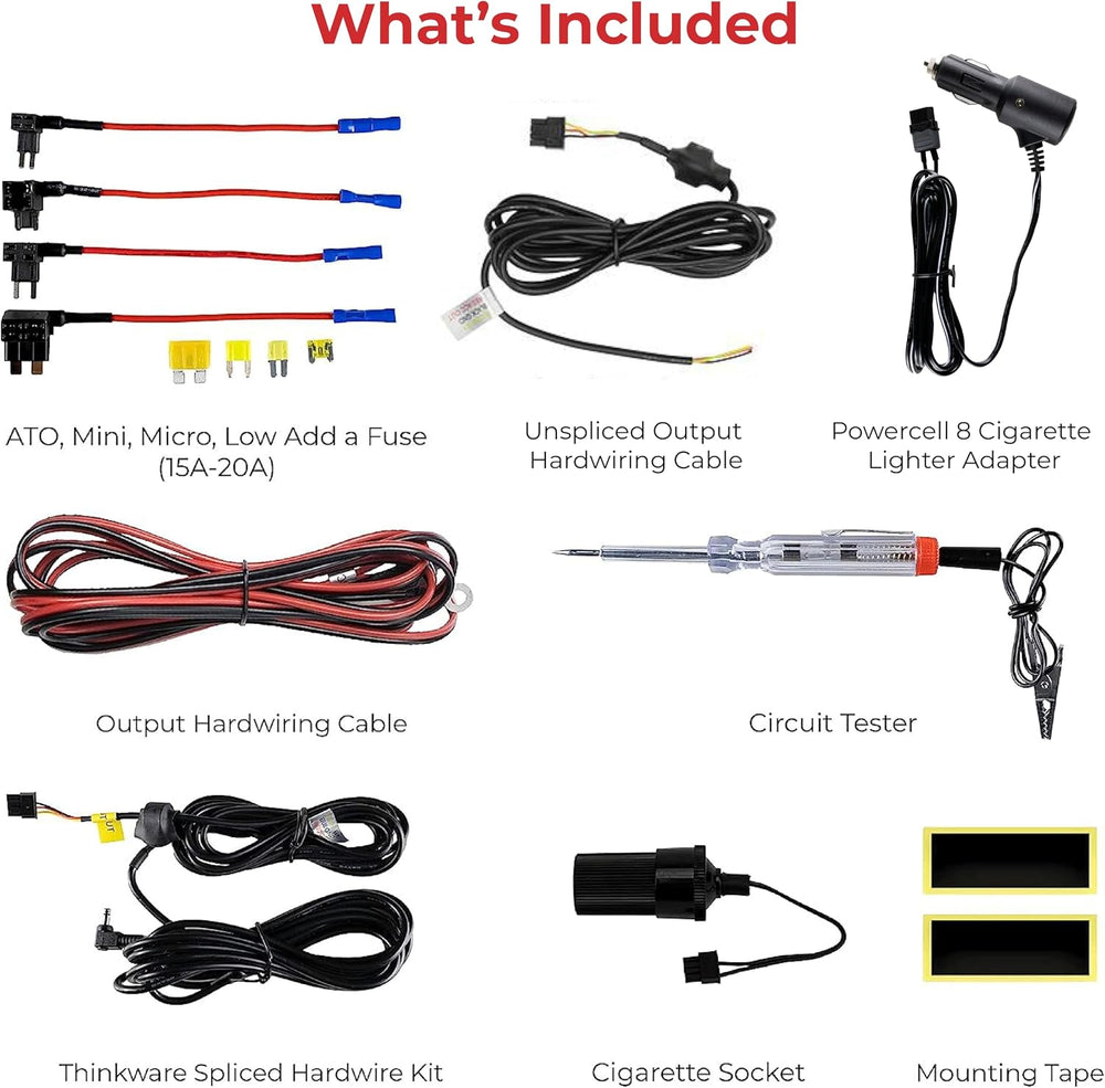 PowerCell 8 Dash Cam Battery Pack (with Spliced Hardwiring Kit for Thinkware ...