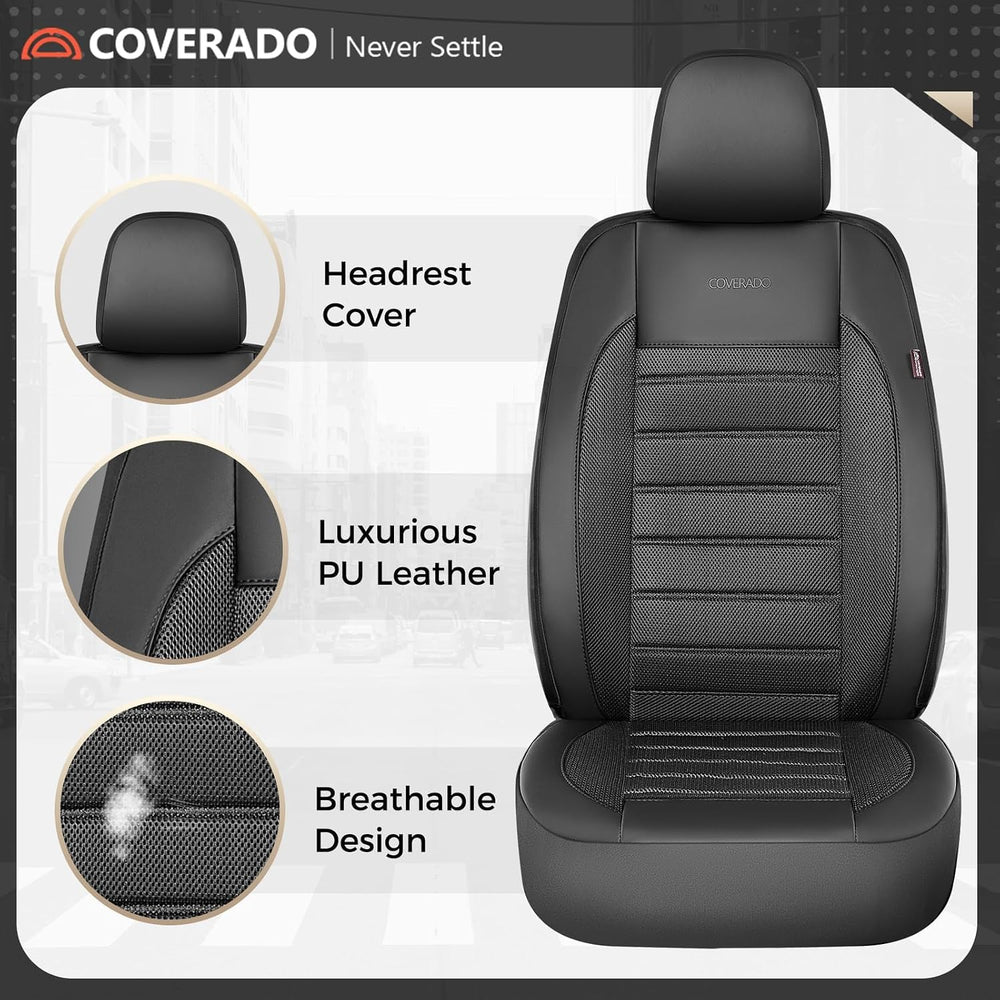 Car Seat Covers Full Set, Memory Foam Leather Car Seat Covers, Automotive Fro...