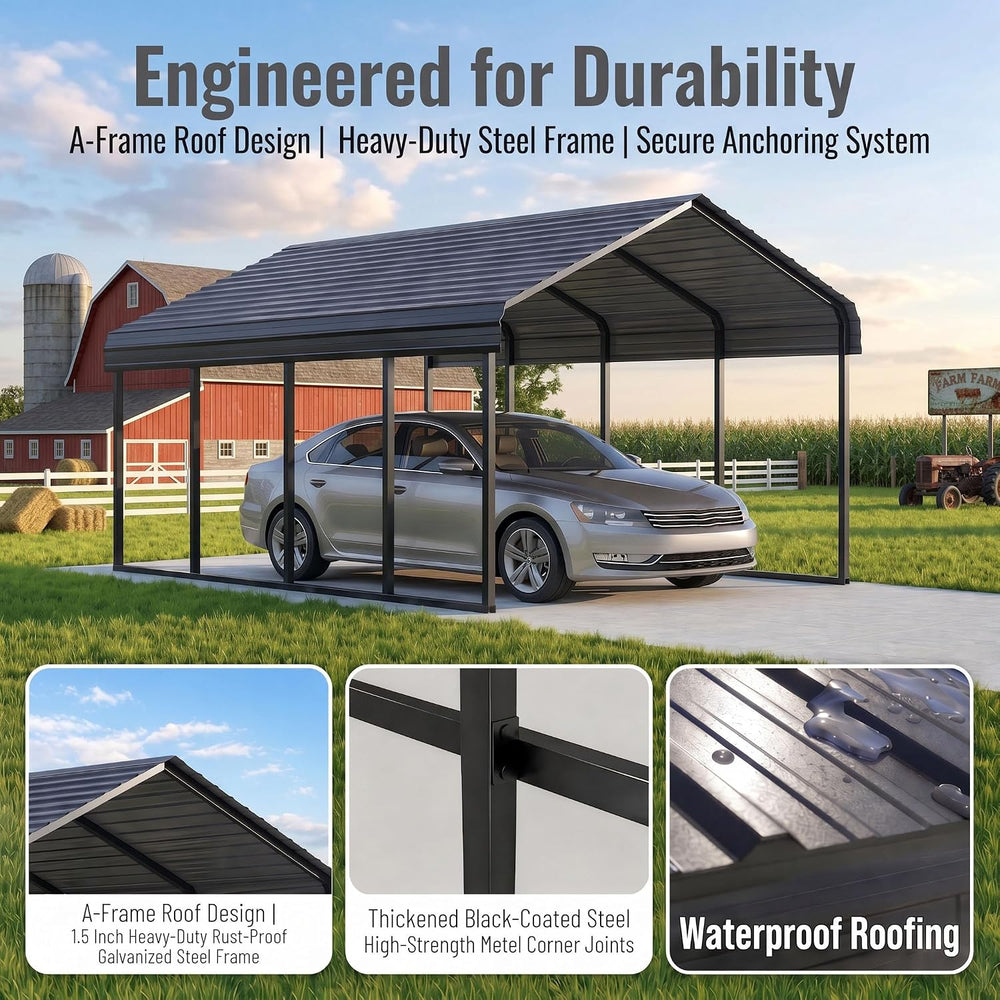 Gray 10x20 ft Heavy Duty Metal Carport Kit