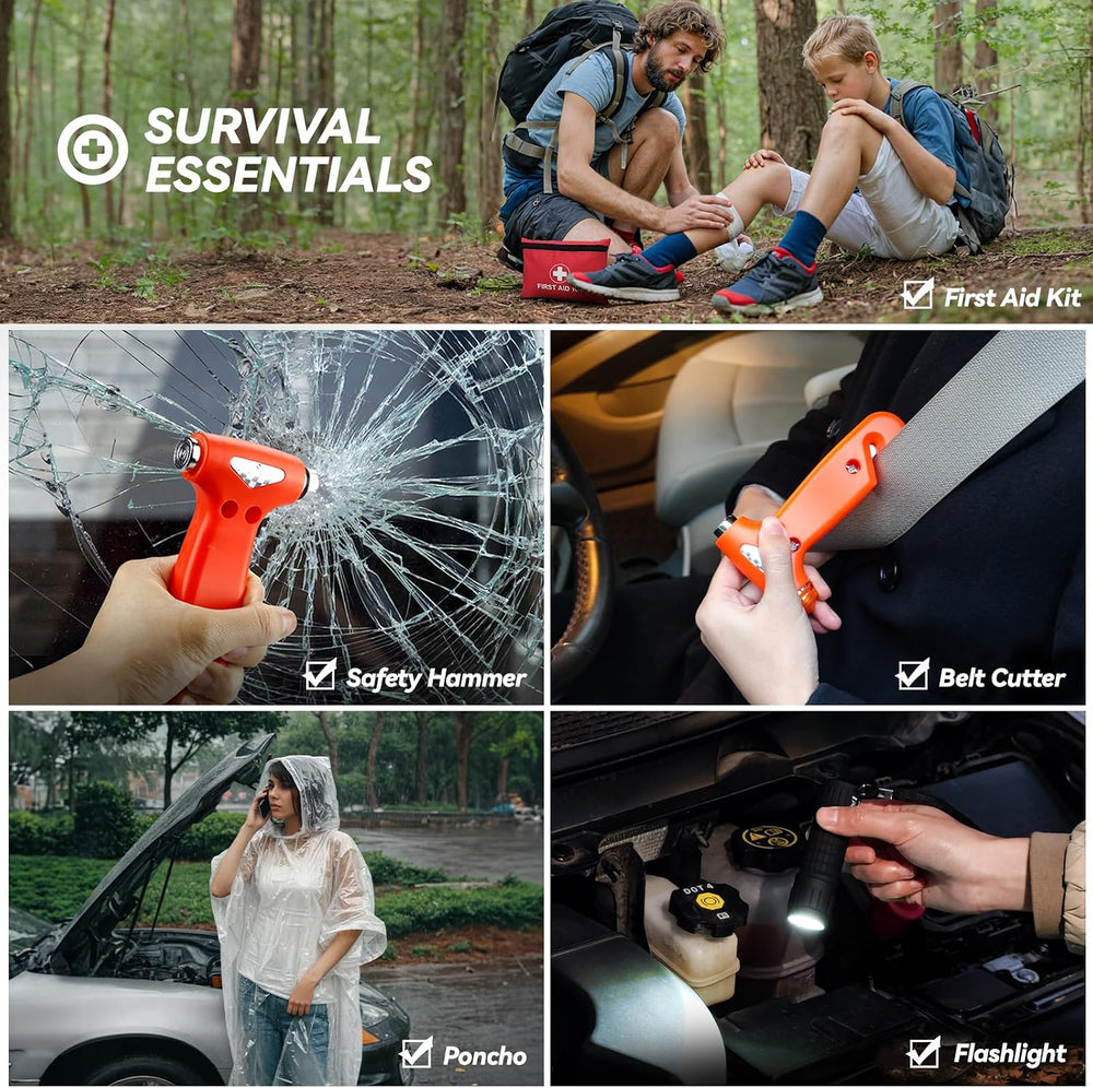 VCANENERGY Car Emergency Kit with Jumper Cable, First Aid Kit, Winter Travel ...