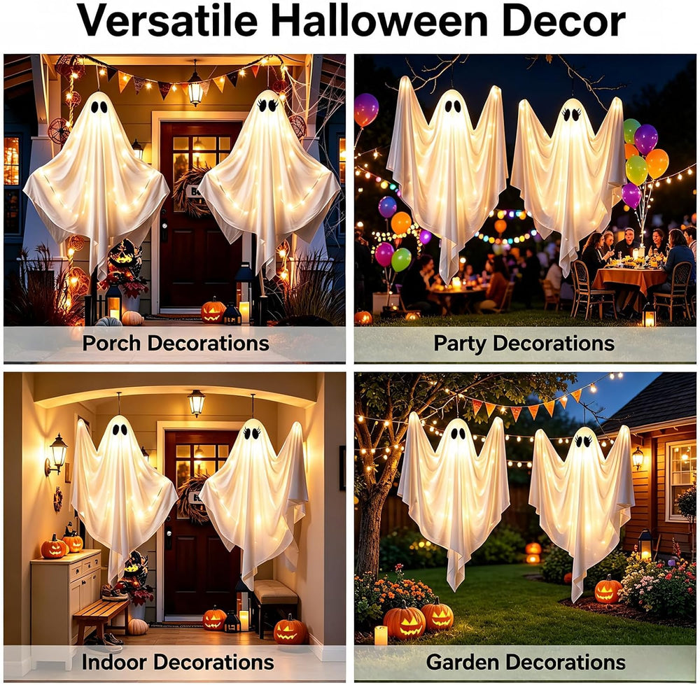 2 Pack 47.25" Light Up Hanging Ghost Halloween Decorations Outdoor Indoor