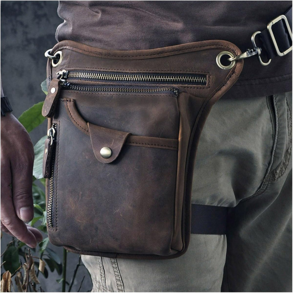 Le'aokuu Mens Genuine Leather Outdoor Sporting Hicking Waist Hip Pack Mes...